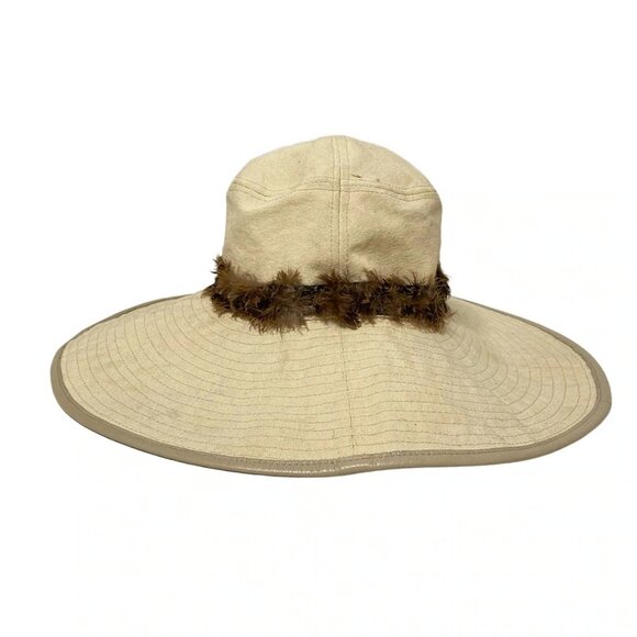 GUCCI - Beige Dark Brown Cotton Leather Feather Hat main image 5